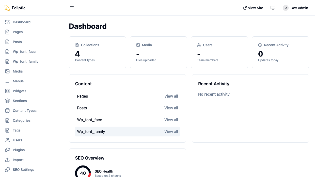 EmDash dashboard screenshot
