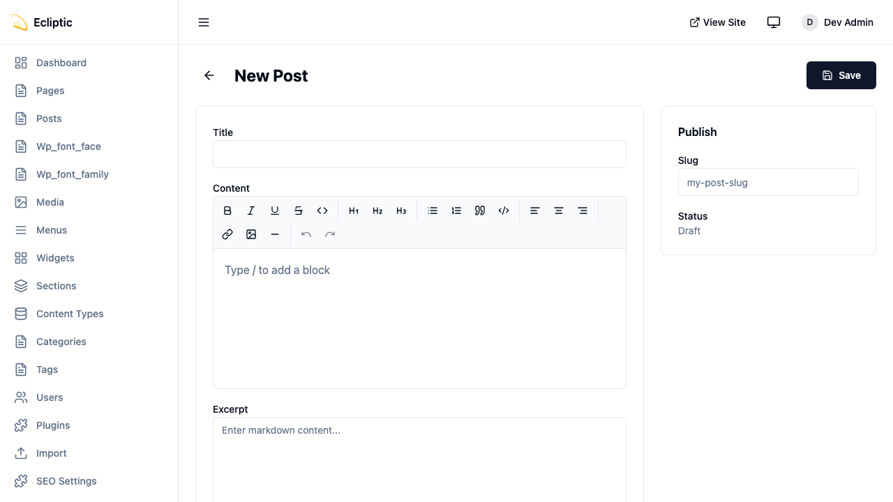 EmDash post editor screenshot