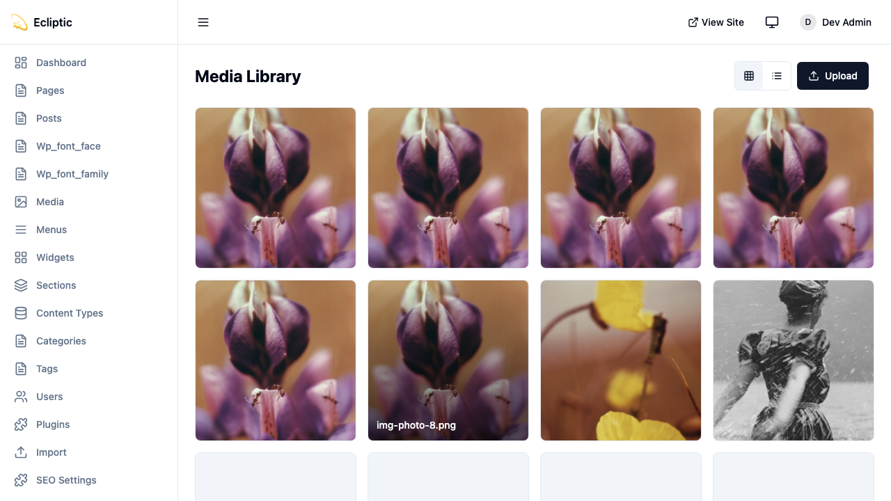 EmDash media library screenshot